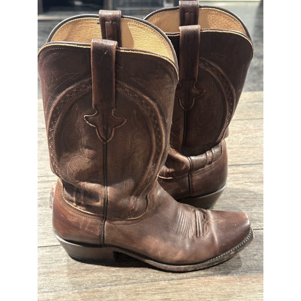 Lucchese Clint Style N16577 Brown Snip Toe Mad Dog Goat Mens Boots Sz. 8.5